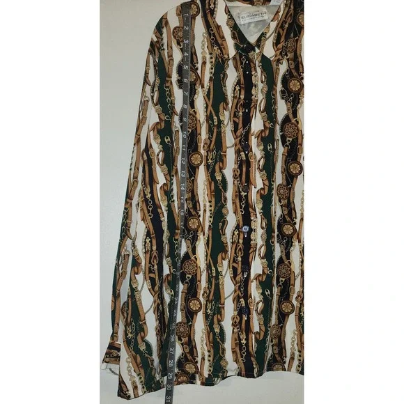 VTG Elisabeth Liz Claiborne Size 18 Equestrian Chain Print ButtonUp Long Sleeve - Picture 6 of 6